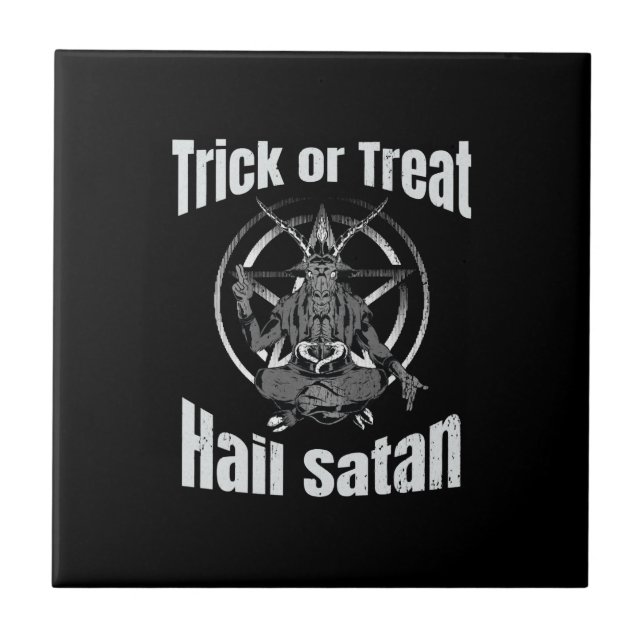 Hail Satan Pentagram Goat Halloween Tile (Front)