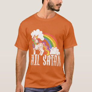 Hail Satan Retro Rainbow Unicorn girl T-Shirt