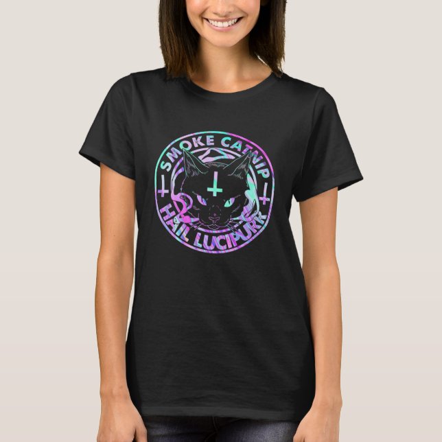 Hail Satan Smoke Catnip Hail Lucipurr Satanic Blac T-Shirt (Front)