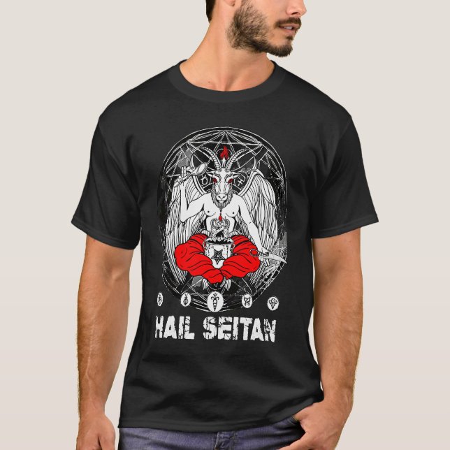 Hail Seitan Satanic Vegan Chef Baphomet Occult Coo T-Shirt (Front)