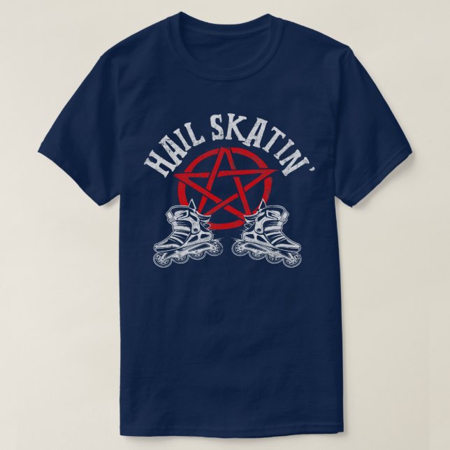 Hail Skatin Satanic Cross Roller Skating Satan Pen T-Shirt (Design Front)