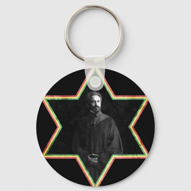 Haile Selassie Star of David Key Ring (Front)