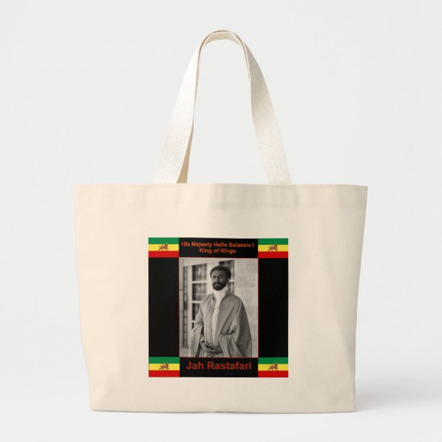 Haile Selassie the Lion of Judah, Jah Rastafari Large Tote Bag (Front)