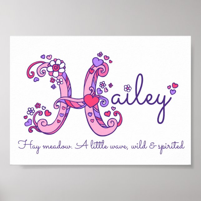 Hailey initial H doodle heart art name meaning Poster (Front)
