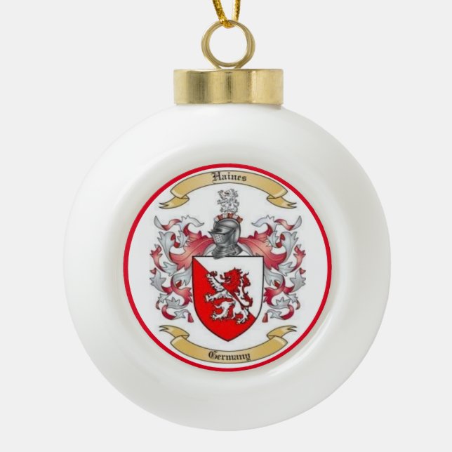  Haines Family Crest Christmas Ceramic Ball Christmas Ornament (Front)
