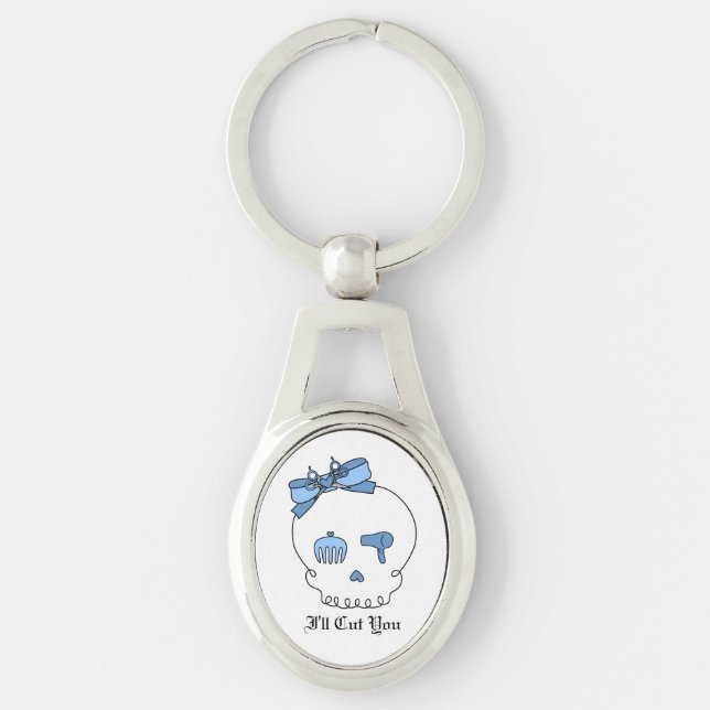 Hair Accessory Skull (Bow Detail - Blue) Key Ring (Front)