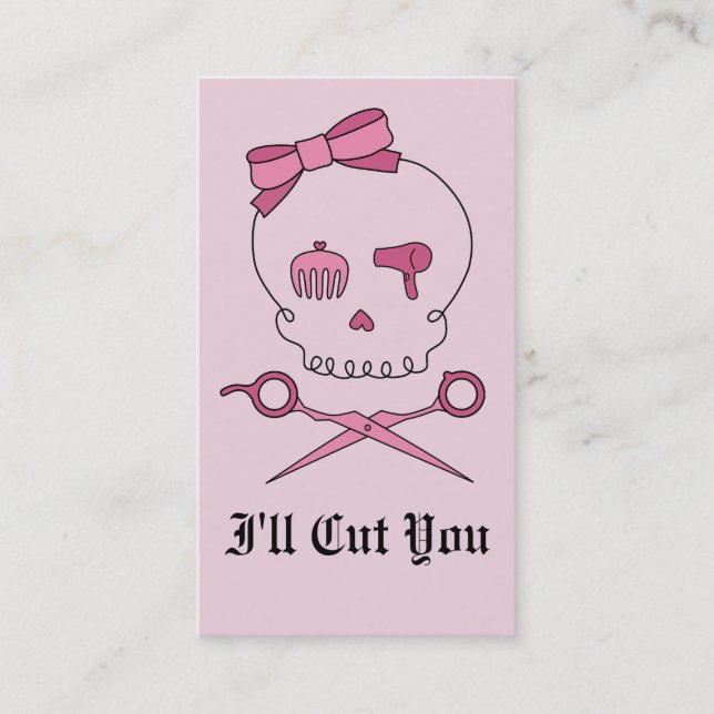 Hair Accessory Skull & Scissor Crossbones (Pink) Appointment Card (Front)