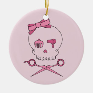 Hair Accessory Skull & Scissor Crossbones (Pink) Ceramic Tree Decoration