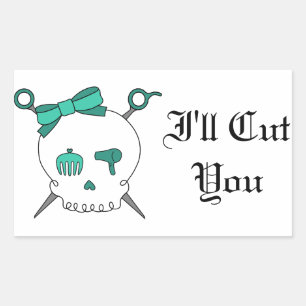 Hair Accessory Skull & Scissors (Turquoise) Rectangular Sticker