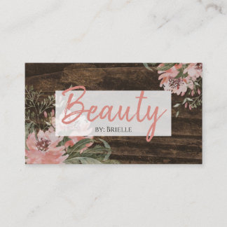 Hair and Beauty Salon Rustic Dark Wood Floral Business Card