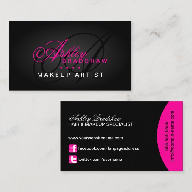 Hair and Makeup Artist Monogram Business Card (Front/Back)