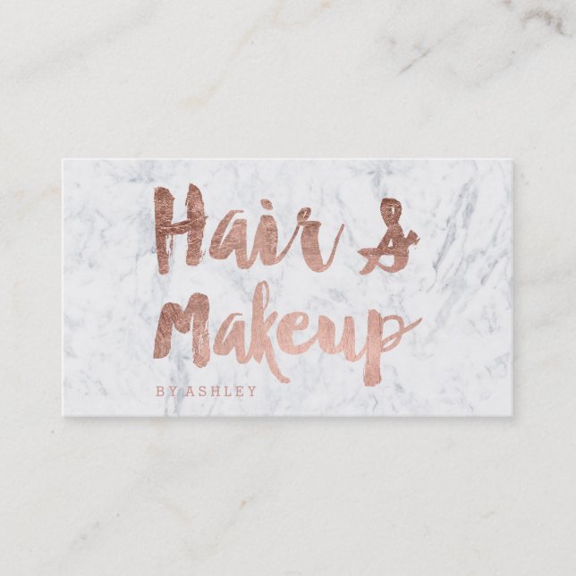 Hair and Makeup artist rose gold typography marble Business Card (Front)