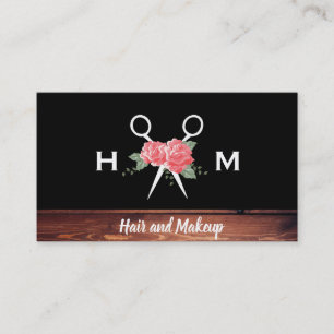 Hair and Makeup Flowers Monogram Business Card