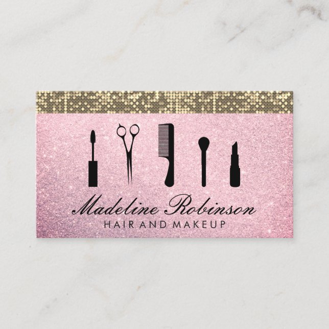 Hair and Makeup Glitter Appointment Card (Front)