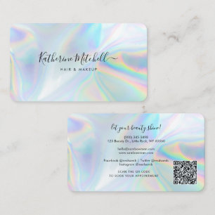 Hair and Makeup Salon QR Code Holographic Business Card