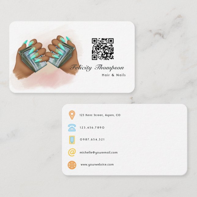 Hair and Nails QR Code Business Card (Front/Back)