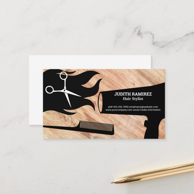 Hair and Stylist Tools | Wood Appt Appointment Card (Front/Back In Situ)