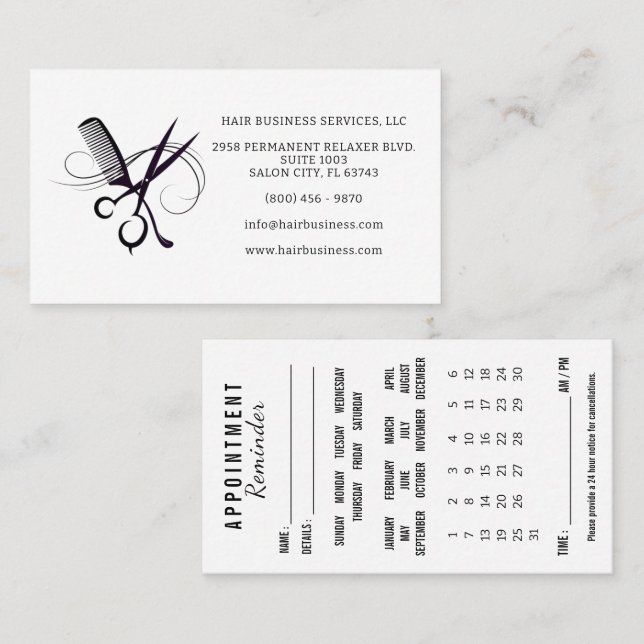 Hair Appointment Reminder Calendar Business Card (Front/Back)