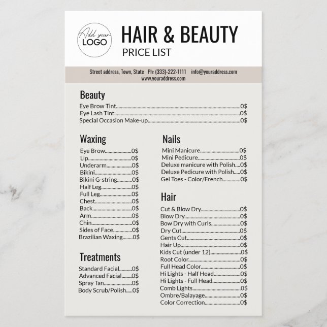 Hair Beauty Body Wax Manicure Pedicure Grey Grey Flyer (Front)