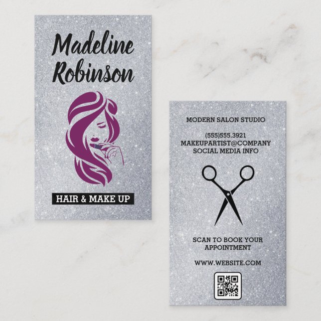 Hair Beauty Face | Glitter | QR Code Appointment Card (Front/Back)