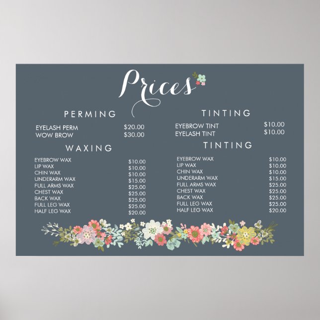 Hair Beauty Salon Beautician Menu Price Poster (Front)