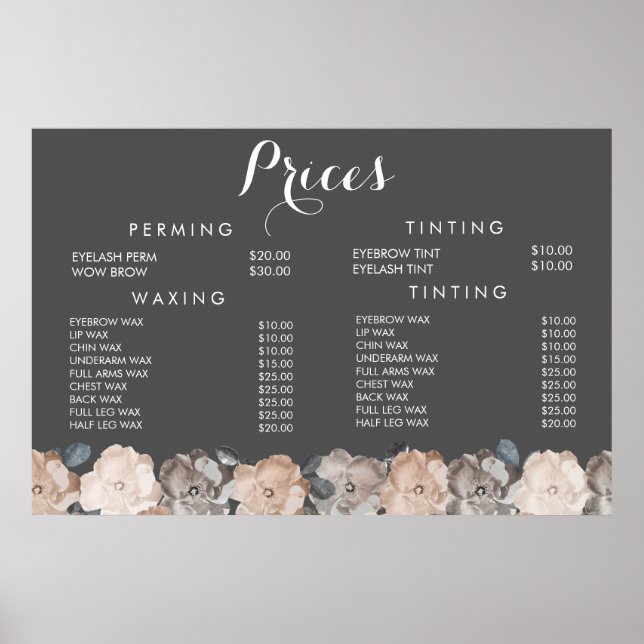 Hair Beauty Salon Beautician Menu Price Poster (Front)