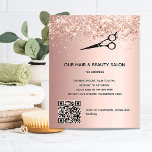 Hair beauty salon rose gold glitter price QR code Flyer<br><div class="desc">A rose gold gradient background,  with glitter sparkles and a black scissors.  On front: The text: Price list. Personalise and add your name and address. Create your own QR code by adding your url to your website or to your social media account. 
Back:  your text,  prices.</div>