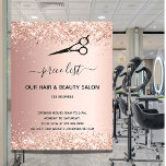 Hair beauty salon rose gold glitter pricelist flye flyer<br><div class="desc">A rose gold gradient background,  with glitter,  sparkles and a black scissors.  On front: The text: Price list. Personalise and add your name and address.
Back:  your text,  prices

To keep the swashes only delete the sample text,  leave the spaces or emoji's in front and after the text.</div>