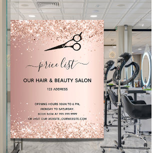 Hair beauty salon rose gold glitter pricelist flye flyer