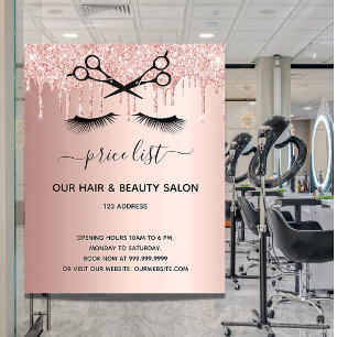 Hair beauty salon rose gold glitter pricelist flyer