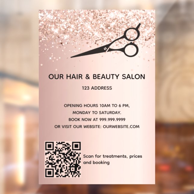 Hair beauty salon rose gold glitter QR code (Sheet 2)