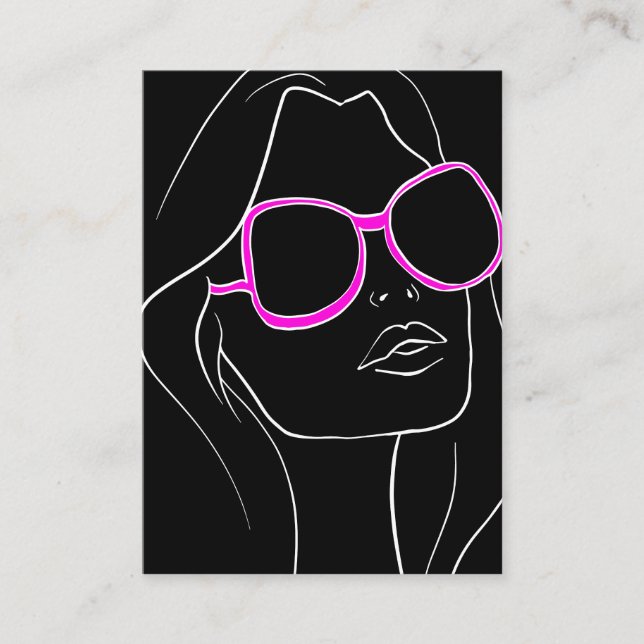 Hair & Beauty Woman's Face Pink Sunglasses Retro Business Card (Front)