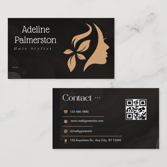 Hair Black and White  QR Code  Business Card (Front/Back)