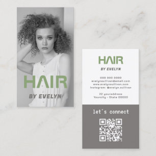 Hair Black White Photo QR Code Business Card