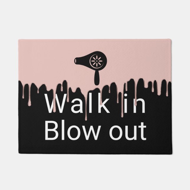 Hair Blow Dry Bar Salon Rose Gold Drips Welcome Doormat (Front)
