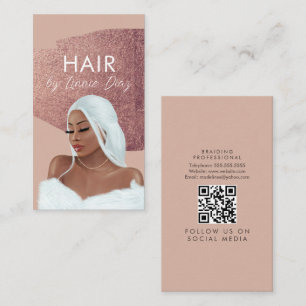 Hair Braid Salon Beauty Black Script Rose Pink Business Card