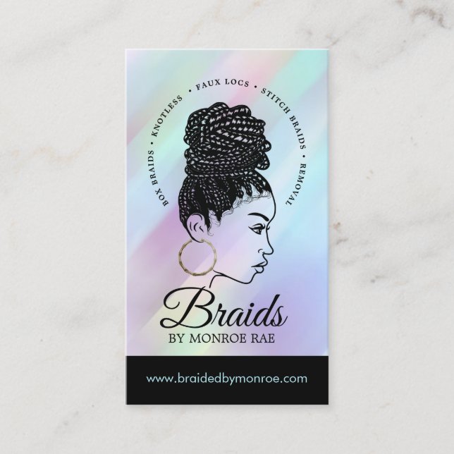 Hair Braider Braid Stylist Beautician Salon Business Card (Front)
