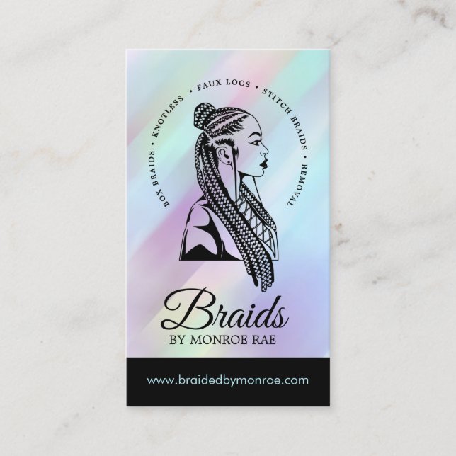 Hair Braider | Braid Stylist | Hair Salon Holo Business Card (Front)