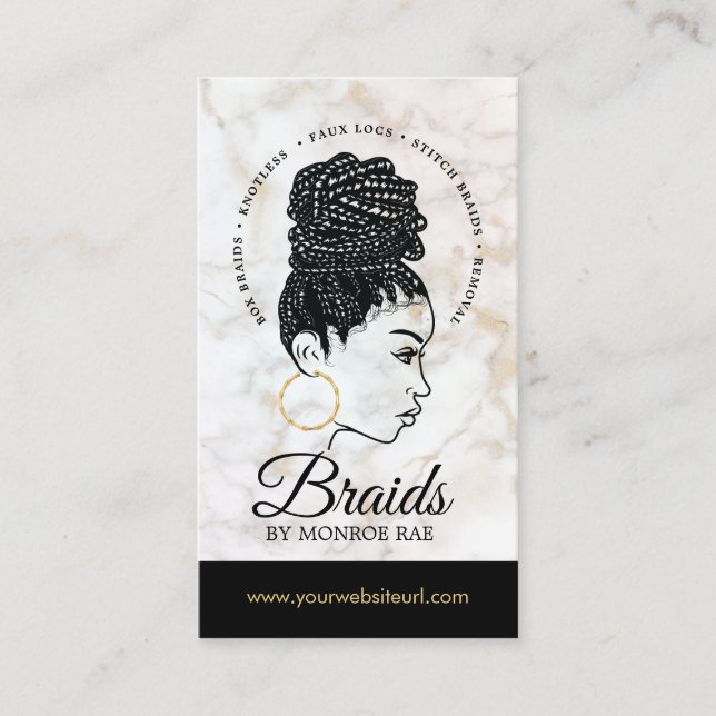 Hair Braider Braiding Salon Braid Stylist Marble Business Card (Front)