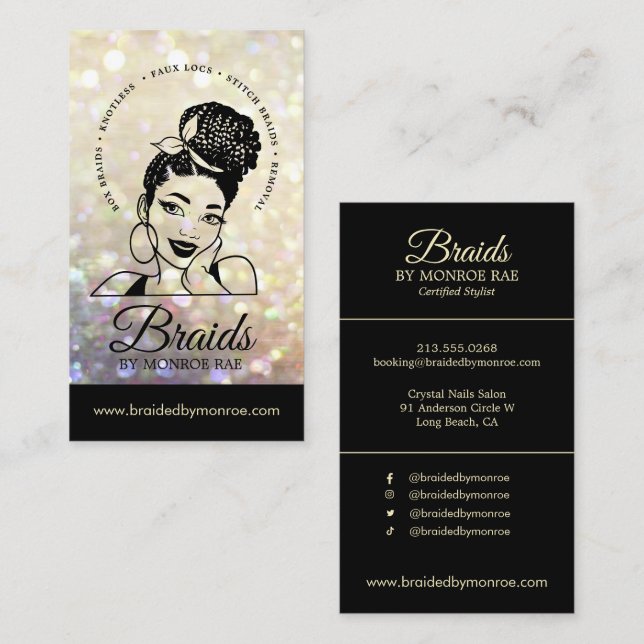 Hair Braider/Braids/Braiding/Salon - Gold Bokeh  Business Card (Front/Back)