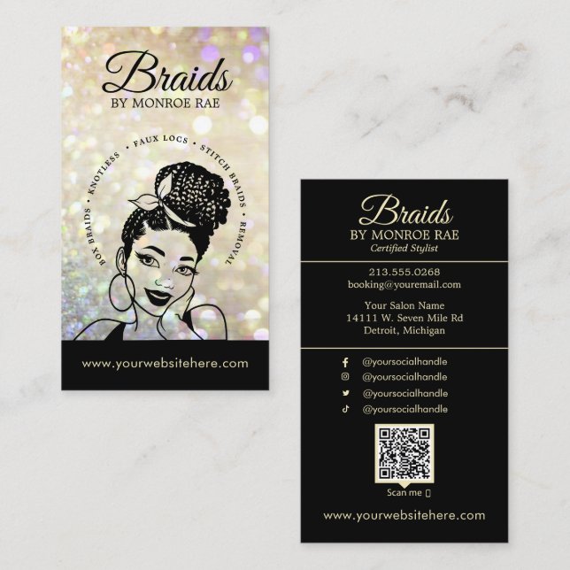 Hair Braider/Braids/Braiding/Salon - QR Code/Logo  Business Card (Front/Back)