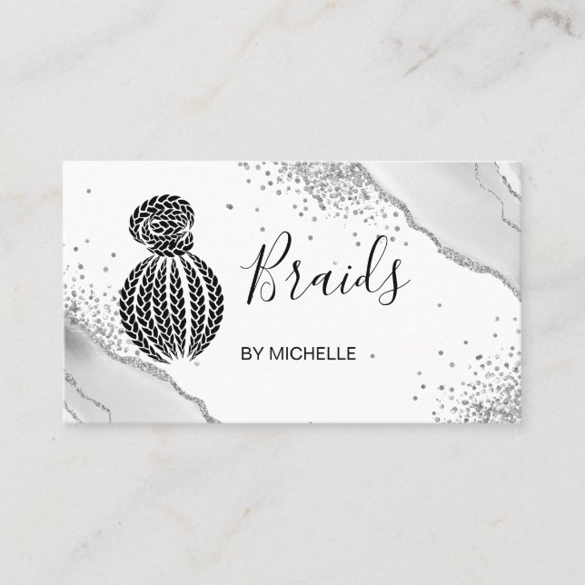  Hair Braider, hair Salon for Braids, Silver Agate Business Card (Front)