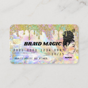 Hair Braider Rainbow Dripping Glitter Credit Business Card