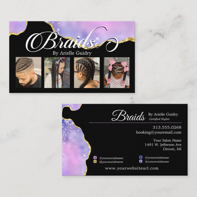 Hair Braiding Braid Purple Pink Gold Photo  Business Card (Front/Back)
