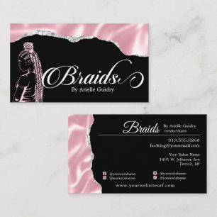 Hair Braiding Braid Salon Silver & Pink Glam Business Card
