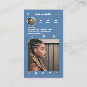 Hair Braiding instagram Photo Grid Qr code blue Business Card