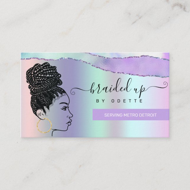 Hair Braiding Salon Pastel Purple Metallic Braids Business Card (Front)