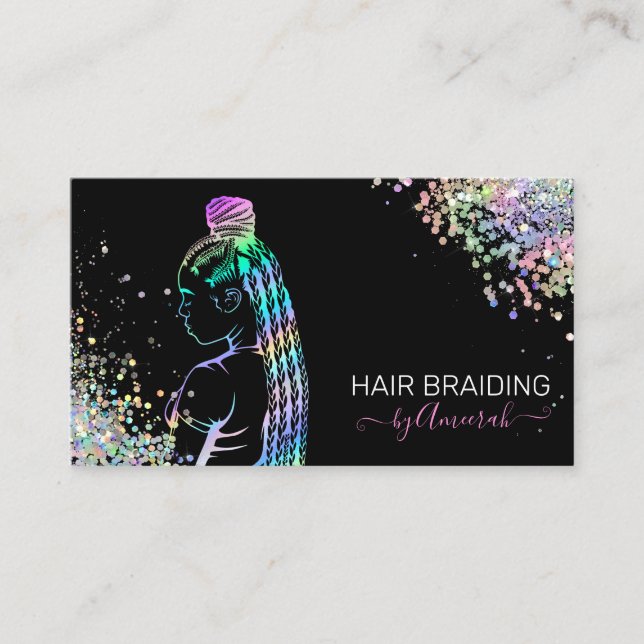 Hair Braiding Stylist Braid Salon Holographic  Bus Business Card (Front)