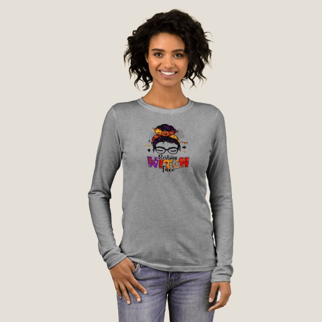 Hair Bun Halloween Resting Witch Tri-Blend Shirt (Full Front)