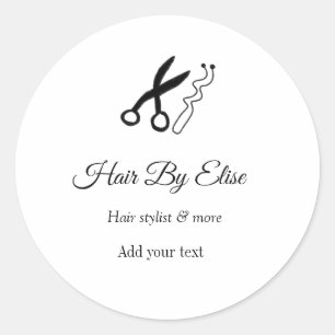 Hair by add name contact info social media website classic round sticker